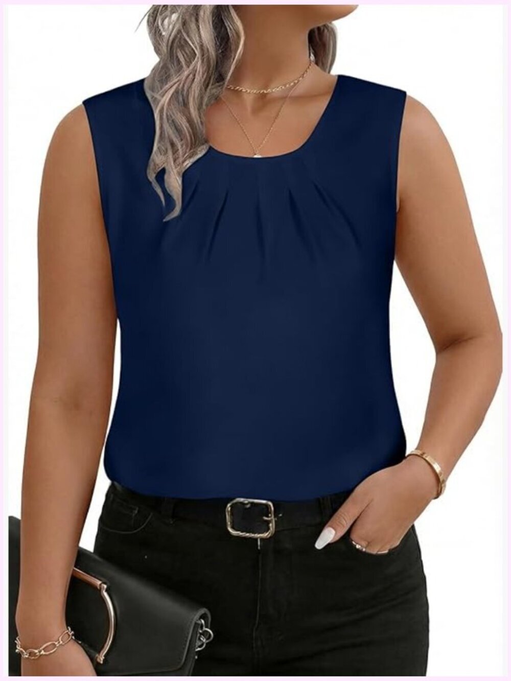 Plus Size Crewneck Sleeveless Tank Top for Office Daily Wear